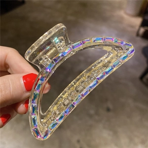 Elegant large clear acrylic hair claw clip with colorful rhinestones for women