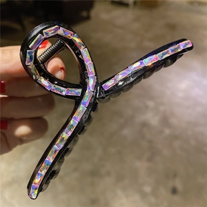 Grande molletta per capelli nera con cristalli AB arcobaleno per acconciature eleganti