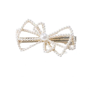 Eleganter Haarclip mit Perlen-Schleife und vergoldetem Metallclip für Damen