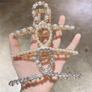 Grande Pince à Cheveux en Alliage Style Français Avec Künstliche Perles d'Imitation et Strass Élégante Pince en Métal pour Femmes