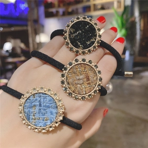 French Style Tweed Rhinestone Hair Tie With Faux Artificial Pearl Vintage Elegant Elastic Hair Band For Women Fashion Hair Accessories