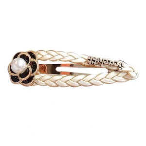 French vintage rose gold camellia hair clip with white pearl and woven edge detail