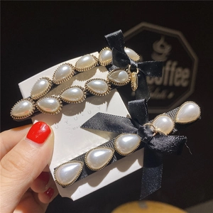 Vintage Elegant Satin Bow Faux Artificial Pearl Hair Clips For Women Gold Plated Alloy Waterdrop Hairpins Hair Accessories Gift