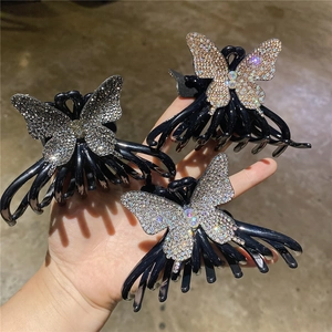 Pince à Cheveux Papillon en Résine Style Coréen Avec Strass Grande Pince à Cheveux Brillante Accessoires de Coiffure pour Femmes