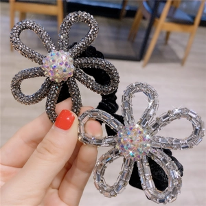 Velvet Floral Hair Ties For Women Sparkling Rhinestone Flower Hair Elastic Bands Elegant Scrunchies Bun Hair Accessories