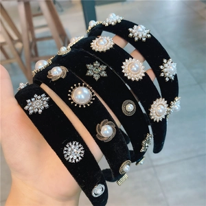 Vintage Schwarzes Samt Stirnband Mit Strass Und Künstlichen Künstliche Perlen Blume Schneeflocke Eleganter Haarreif Für Damen Party