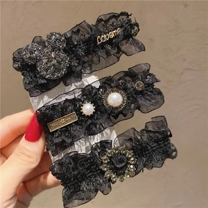 Vintage Black Lace Hair Clip With Rhinestone Faux Artificial Pearl Retro Elegant Duckbill Clip For Women Hair Accessories