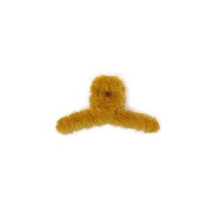 Elegant mustard yellow faux rabbit fur hair claw clip for soft autumn winter hairstyles