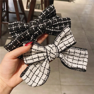 Retro Tweed Bow Hair Clip French Style Spring Clip Elegant Black White Grid Hairpin For Women Fashion Hair Accessories