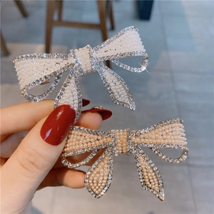 Barrettes à cheveux nœuds avec strass et perles en tons argent et or pour femmes