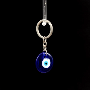 Turkish blue evil eye glass pendant keychain with silver metal ring and chain