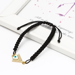 Bracelet tressé noir fait main avec breloque œil porte-bonheur dorée et lien ajustable