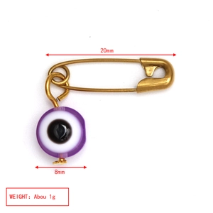 Broche imperdible dorado con colgante de ojo turco morado para joyería de moda unisex