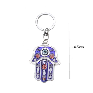 Turkish Blue Evil Eye Hamsa Hand Keychain made of zinc alloy and enamel, length 10.5cm