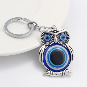 Vintage Zinc Alloy Owl Evil Eye Keychain Lucky Nazar Charm Bag Pendant For Keys Purse Backpack Women Men Jewelry Gift