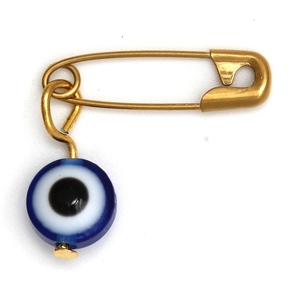 Broche de imperdible dorado de acero inoxidable con colgante de ojo turco azul para mujer y hombre