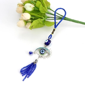 Blue Evil Eye car hanging ornament with rhinestones and tassel decoration for luck