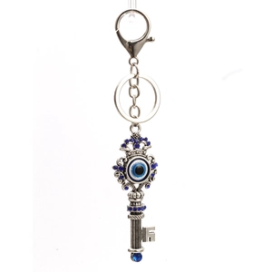Retro zinc alloy Evil Eye key chain with blue rhinestones and crown shaped key pendant