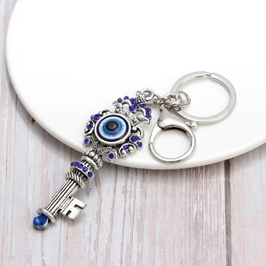 Retro Zinc Alloy Evil Eye Key Keychain With Blue Rhinestones Lucky Nazar Protection Bag Charm Car Key Ring For Women Men