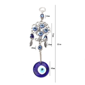 Detailed size specifications of the blue Evil Eye Tree of Life metal wall hanging decor