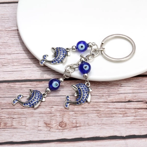 Portachiavi Delfino Malocchio Blu in Lega di Zinco con Delfino di Strass Ciondolo per Borsa Regalo di Protezione Portafortuna