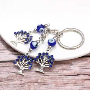 Evil Eye Tree of Life Alloy Keychain With Rhinestone Blue Glass Beads Lucky Charm Handbag Pendant Jewelry Gift