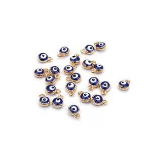 Metal Enamel Evil Eye Round Pendant Beads For Jewelry Making DIY Bracelet Necklace Accessory Gold Silver Charms Supplies
