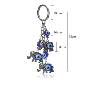 Spécifications détaillées de taille pour le porte-clés éléphant et œil bleu chanceux