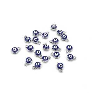 Deep blue evil eye charm pendants with silver metal plating for DIY jewelry making