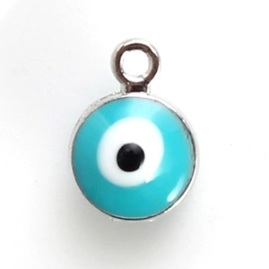 Blue Evil Eye Nazar charm pendant with silver metallic border for DIY jewelry making