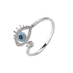 Silver evil eye open ring with blue and white pavé cubic zirconia for women fashion