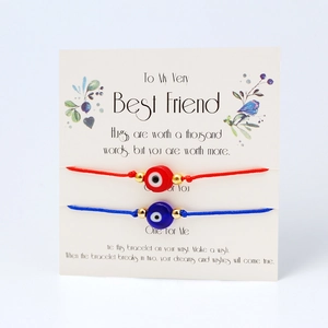Handgewebtes Evil Eye Freundschaftsarmband Set Legierung Glasperlen Verstellbares Wunschkarten Seil Armband Für Beste Freunde Paare Damen Herren Schmuck