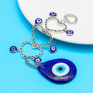 Portachiavi Turco Malocchio Cuore Ciondolo a Goccia in Vetro Blu Metallo Nazar Amulet Ornamento da Appendere Auto Casa