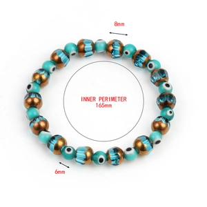 Detail showing Evil Eye beaded bracelet dimensions with 6mm and 8mm crystals