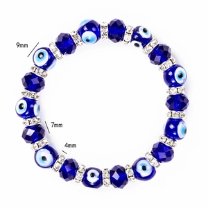Bracelet extensible en cristal Evil Eye bleu avec perles de 9 mm et intercalaires argent