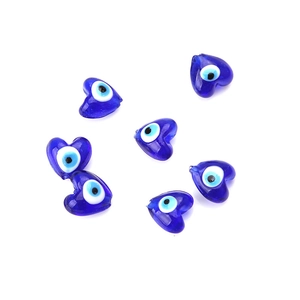 Blue heart-shaped evil eye beads for DIY jewelry making in translucent resin finish