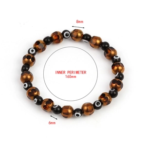 Detail view of Evil Eye beaded bracelet with 8mm and 6mm brown beads and 165mm perimeter