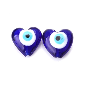 Blue heart-shaped evil eye glass beads for DIY necklaces and bracelets, set of two