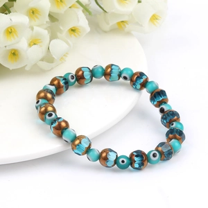 Bohemian Evil Eye Beaded Bracelet For Women Blue Green Mixed Color Rhinestone Elastic Friendship Bracelet Jewelry