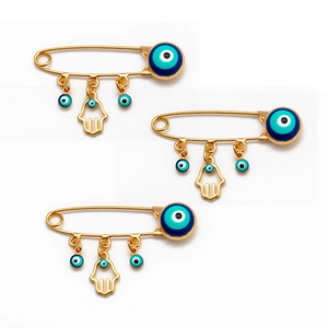 Ethnic Evil Eye Safety Pin Brooch With Hamsa Hand Pendant Alloy Enamel Rhinestone Lucky Charm Jewelry For Women Clothing Decor
