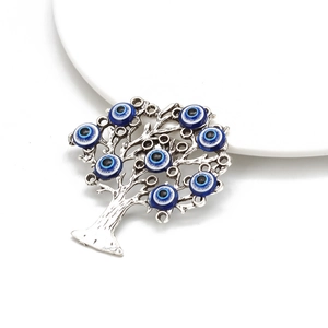 Alloy Tree Of Life Turkish Evil Eye Pendant For DIY Jewelry Making Accessory Nazar Ancient Silver Metal Tree Of Life Charm