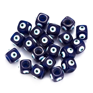 Deep blue cubic Evil Eye beads for DIY jewelry making with smooth resin finish
