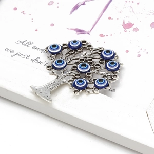 Silver Tree of Life pendant with blue Turkish Evil Eye beads for DIY jewelry making
