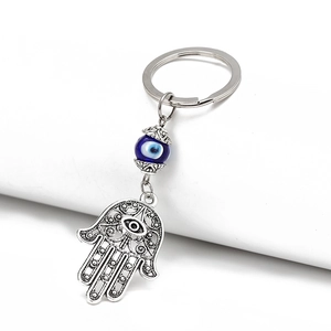 Vintage Evil Eye Keychain For Car Home Hamsa Hand Tree Of Life Palm Tree Nazar Glass Beads Charm Ethnic Bag Pendant Key Ring