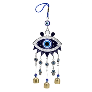 Turkish Blue Evil Eye Wind Chime Hamsa Hand Wall Decor and Lucky Key Chain Hanging