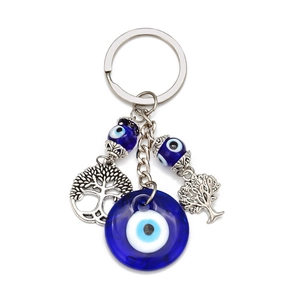 Lucky Blue Evil Eye Keychain Zinc Alloy Tree Of Life Hamsa Hand Fatima Palm Glass Bead Pendant For Car Bag Charms Jewelry Gift
