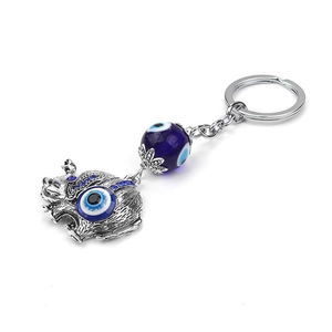 Turkish evil eye elephant keychain with blue rhinestones and silver metal ring