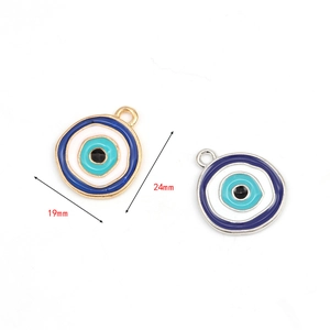 Golden and silver Evil Eye enamel charms for DIY necklace making, 19mm by 24mm size