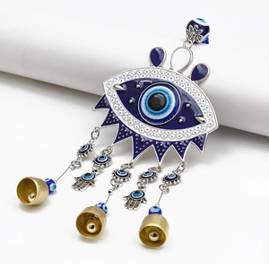 Evil Eye Keychain Hamsa Hand Zinc Alloy Metal Bell Wall Hanging Ornament Home Car Protection Ethnic Retro Decoration