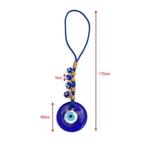 Blue Turkish evil eye hanging ornament with woven rope for home decor and protection